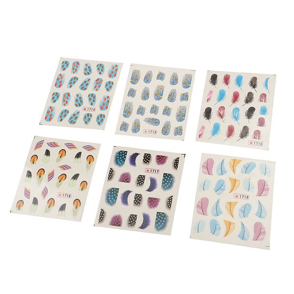 6 pieces colorful feather water transfer nail art sticker nails decoration manicure diy design 
6 pieces colorful feather water transfer nail art sticker nails decoration manicure diy design