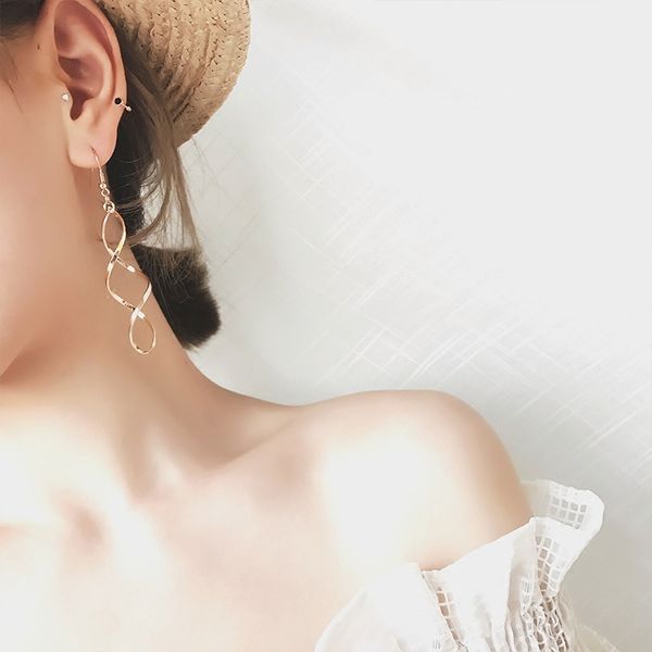 fashion earrings double loop drop earrings for women long wave dangle statement wedding jewelry wholesale, Silver 
fashion earrings double loop drop earrings for women long wave dangle statement wedding jewelry wholesale, Silver
