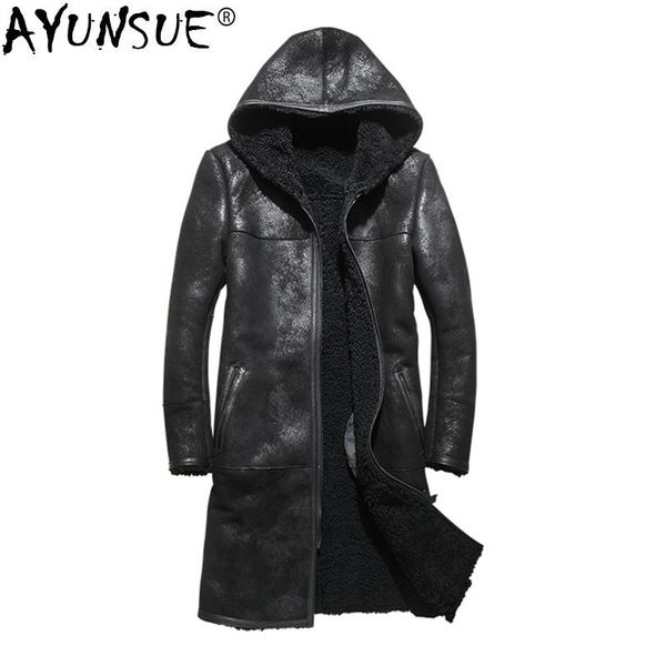ayunsue genuine sheepskin leather jacket men winter sheep shearling coat men original long windbreaker natural fur coat kj1413, Black
ayunsue genuine sheepskin leather jacket men winter sheep shearling coat men original long windbreaker natural fur coat kj1413, Black