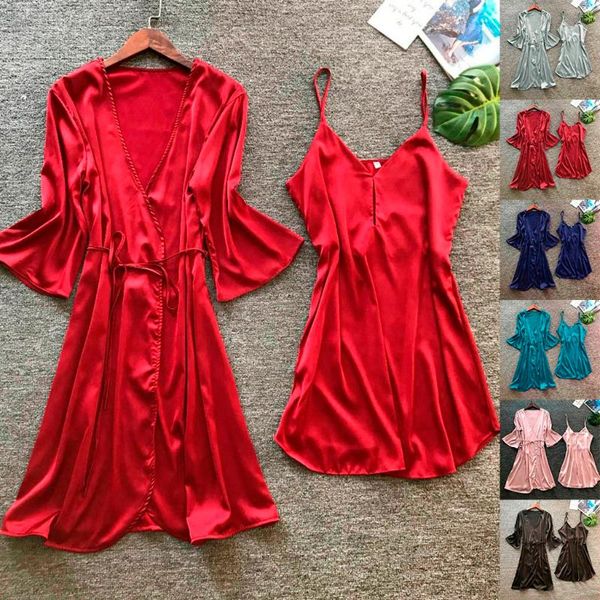 women's pajamas silk solid robe 2pcs pajama set satin pyjamas lace pijama nightie sleepwear home clothes#w, Black;red
women's pajamas silk solid robe 2pcs pajama set satin pyjamas lace pijama nightie sleepwear home clothes#w, Black;red