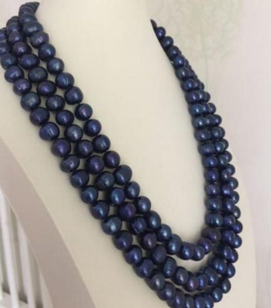 three strands baroque tahitian 9-10mm black blue pearl necklace 18 "19" 20 ", Silver
three strands baroque tahitian 9-10mm black blue pearl necklace 18 "19" 20 ", Silver
