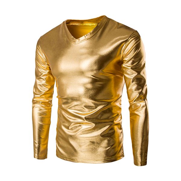men's metallic shiny long sleeve shirt casual slim fit v neck blouses gold glossy costume party porfermance shirts#s, White;black
men's metallic shiny long sleeve shirt casual slim fit v neck blouses gold glossy costume party porfermance shirts#s, White;black