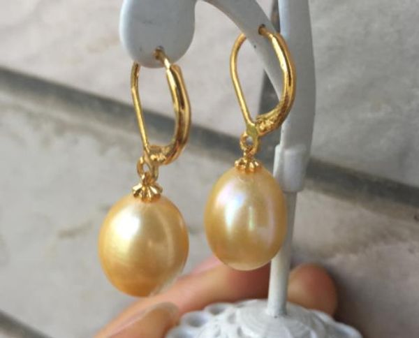 pair of 8.5-10.5mm south sea gold pearl earring 14k, Golden;silver
