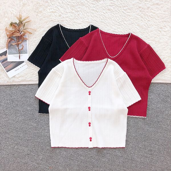 sweet knitwear t- knitted shirt knitwear short navel short sleeve slim v-neck t-shirt women's all-match, White
sweet knitwear t- knitted shirt knitwear short navel short sleeve slim v-neck t-shirt women's all-match, White