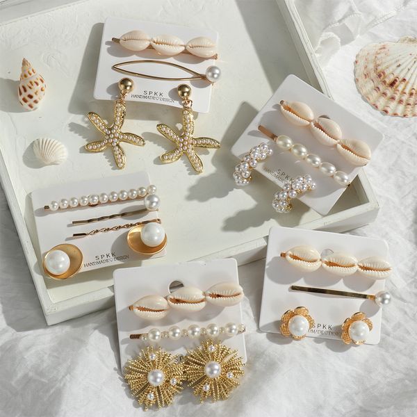 women korean pearl hair clip with gold multiple starfish shell 2019 girls fashion hair pins clips beach summer jewelry, Golden;white
women korean pearl hair clip with gold multiple starfish shell 2019 girls fashion hair pins clips beach summer jewelry, Golden;white