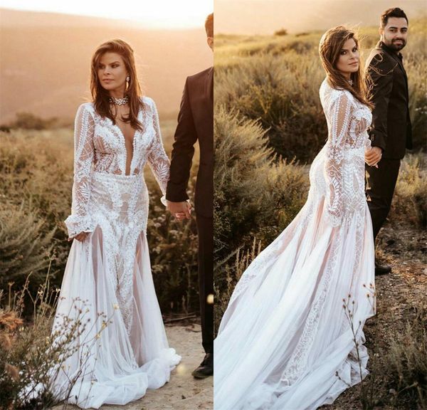 2020 elegant mermaid wedding dresses long sleeve v neck lace appliqued country wedding dress sweep train bridal robes de mariée, White
2020 elegant mermaid wedding dresses long sleeve v neck lace appliqued country wedding dress sweep train bridal robes de mariée, White
