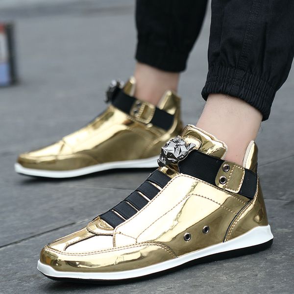 new men's high sneakers fashion glossy leather casual shoes bling gold flats men shoes silver boots moccasins, Black
new men's high sneakers fashion glossy leather casual shoes bling gold flats men shoes silver boots moccasins, Black