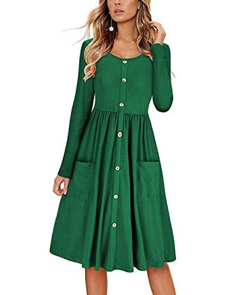 zhijingbianwei women's dress long sleeve round collar skater skirt casual button down dress pocket, Black;gray
zhijingbianwei women's dress long sleeve round collar skater skirt casual button down dress pocket, Black;gray