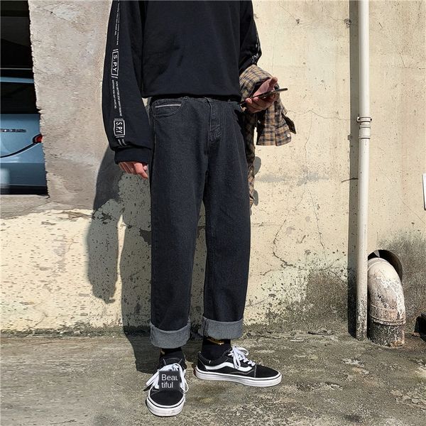 men's polos autumn harajuku style all-match ins jeans korean loose fashion straight pants japanese retro black men, White;black
men's polos autumn harajuku style all-match ins jeans korean loose fashion straight pants japanese retro black men, White;black