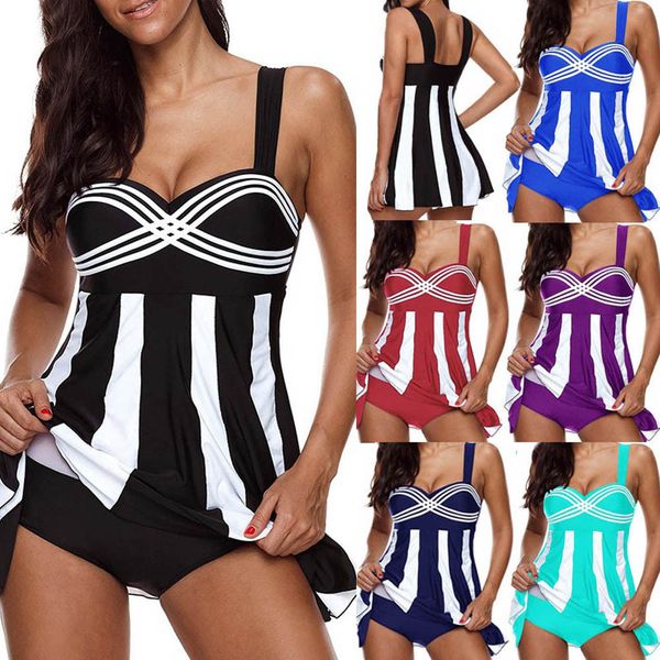 2pcs women stripe print swimwear tankini plus size swimdress beachwear swimsuit swimming suit for women plus size two pieces, White;black
2pcs women stripe print swimwear tankini plus size swimdress beachwear swimsuit swimming suit for women plus size two pieces, White;black
