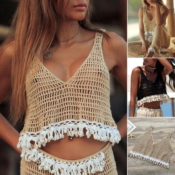 women's crochet lace crop vest fashion tassel cami sleeveless summer beachwear camis, White
women's crochet lace crop vest fashion tassel cami sleeveless summer beachwear camis, White
