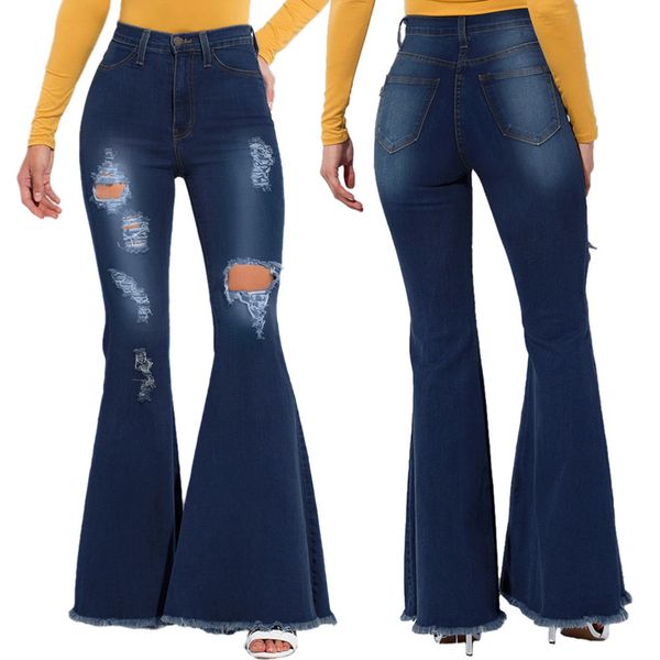 women bell bottom jeans pants high waist stretchy knee ripped denim trousers tt@88, Blue
women bell bottom jeans pants high waist stretchy knee ripped denim trousers tt@88, Blue