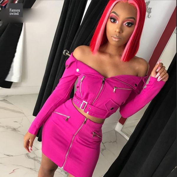 dress 2019 off shoulder two piece solid zipper bodycon 2 piece women long sleeve belt and skir ladies outfit, Black;gray
dress 2019 off shoulder two piece solid zipper bodycon 2 piece women long sleeve belt and skir ladies outfit, Black;gray