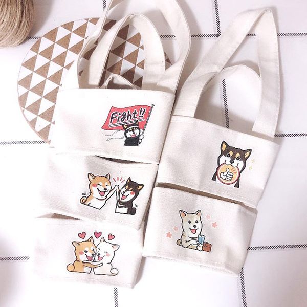 cute handmade cup set green drink handbag canvas life