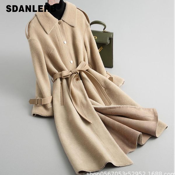 new autumn winter women cashmere coat elegant office lady sashes woolen coats pocket long fur coat, Black
new autumn winter women cashmere coat elegant office lady sashes woolen coats pocket long fur coat, Black