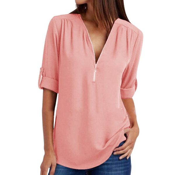 zipper short sleeve women shirts v neck solid womens and blouses casual tee shirts female clothes plus size 5xl, White
zipper short sleeve women shirts v neck solid womens and blouses casual tee shirts female clothes plus size 5xl, White