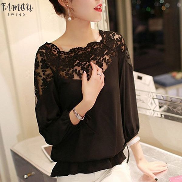 women loose crew neck casual chiffon long sleeve lace black white shirts women summer blouse blusas 
women loose crew neck casual chiffon long sleeve lace black white shirts women summer blouse blusas