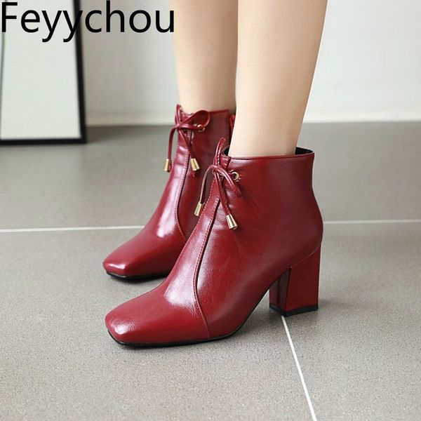 women's boots autumn winter high heel warm square toe new fashion pu zip ankle 2019 butterfly-knot plush big size34-48 red, Black
women's boots autumn winter high heel warm square toe new fashion pu zip ankle 2019 butterfly-knot plush big size34-48 red, Black