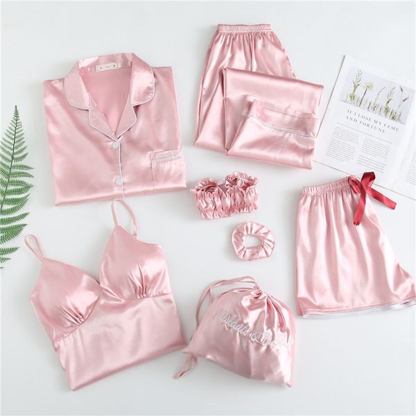 qweek summer thin breathable ice silk sleepwear six-piece loose cardigan pajamas women short sleeve comfortable satin pyjamas, Black;red
qweek summer thin breathable ice silk sleepwear six-piece loose cardigan pajamas women short sleeve comfortable satin pyjamas, Black;red