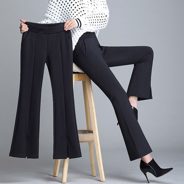 women bells bottom pants winter trouser stretch high waist velvet flared pants ik88, Black;white
women bells bottom pants winter trouser stretch high waist velvet flared pants ik88, Black;white