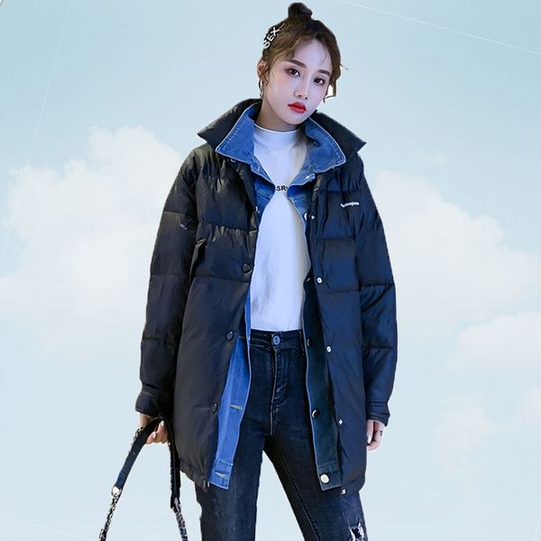 light down coat womens 2019 winter denim stitching jacket quality white duck down jackets loose outerwear warm women parka ty420, Black
light down coat womens 2019 winter denim stitching jacket quality white duck down jackets loose outerwear warm women parka ty420, Black