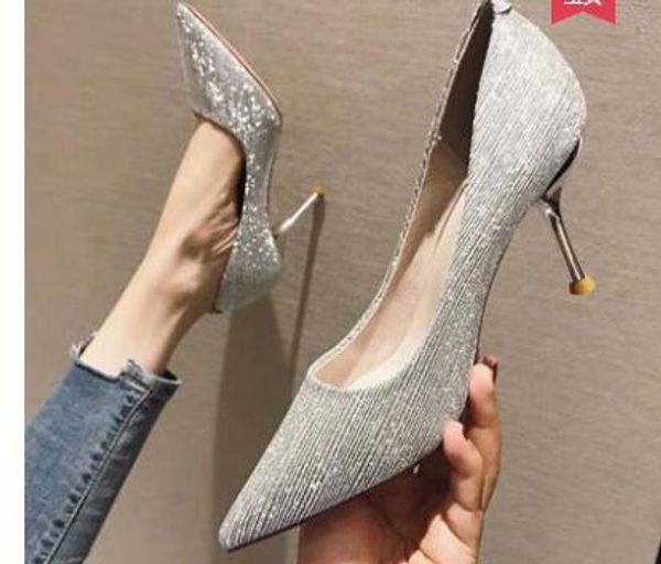 2019 women's shoes in spring and autumn with new style high heel fine heel pointed end sequined cloth@3063, Black
2019 women's shoes in spring and autumn with new style high heel fine heel pointed end sequined cloth@3063, Black
