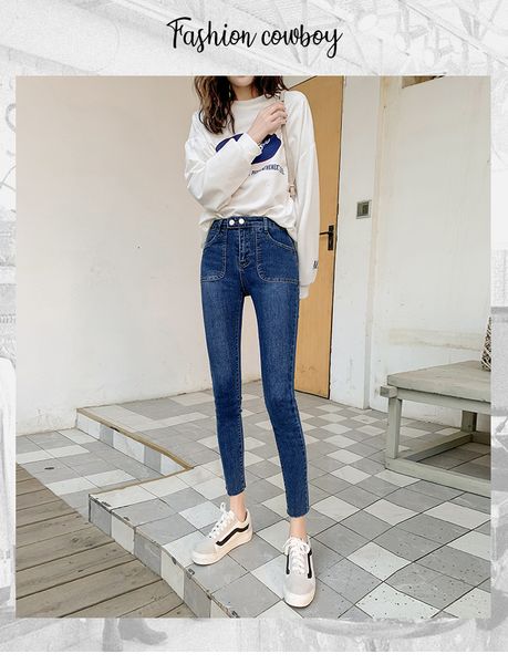 темно-синий новый nail вышивка бисером джинсы женщины девять очки, Blue 
темно-синий новый nail вышивка бисером джинсы женщины девять очки, Blue