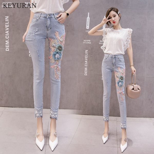 woman ripped elastic skinny jeans female beading 3d floral high waist embroidery stretch slim jeans women's pencil denim pants, Blue
woman ripped elastic skinny jeans female beading 3d floral high waist embroidery stretch slim jeans women's pencil denim pants, Blue