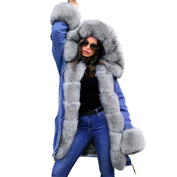 women jean fur collar thick designer coats loose winter warm hooded down coats parkas, Black
women jean fur collar thick designer coats loose winter warm hooded down coats parkas, Black