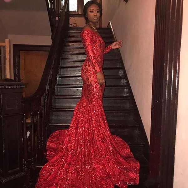 black girls new arabic mermaid evening dresses wear red sequins lace long sleeves sequined backless party dress prom gowns vestidos, Black;red
black girls new arabic mermaid evening dresses wear red sequins lace long sleeves sequined backless party dress prom gowns vestidos, Black;red