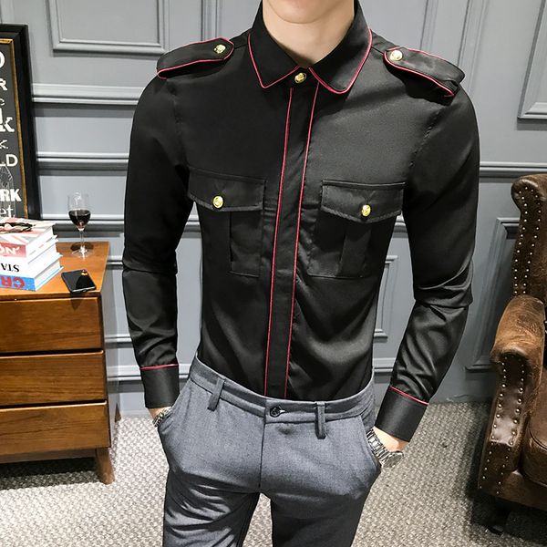fashion 2019 men's shirts autumn winter long sleeve shirt men front pocket slim fit night club prom tuxedo shirt dress plus size, White;black
fashion 2019 men's shirts autumn winter long sleeve shirt men front pocket slim fit night club prom tuxedo shirt dress plus size, White;black
