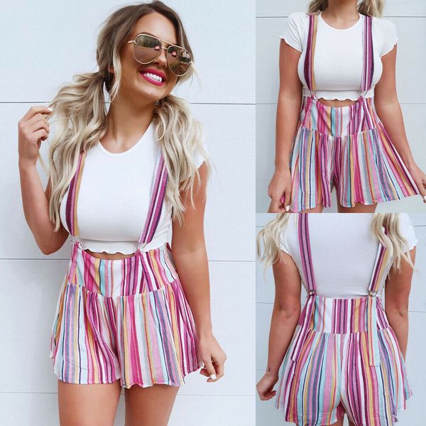 2019 ladies women summer casual striped loose shorts boho beach holiday high waist colorful overalls shorts, White;black
2019 ladies women summer casual striped loose shorts boho beach holiday high waist colorful overalls shorts, White;black