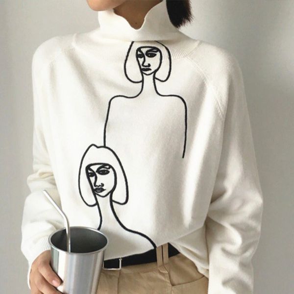 korean knit women pullover 2019 new sweaters cartoon face embroidery female jumper long sleeve ladies pullovers turtleneck mujer, White;black
korean knit women pullover 2019 new sweaters cartoon face embroidery female jumper long sleeve ladies pullovers turtleneck mujer, White;black