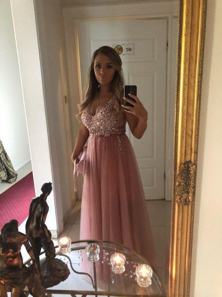 high split prom dresses v neck tulle a line long vestidos de party evening gowns backless beaded formal wear, Black
high split prom dresses v neck tulle a line long vestidos de party evening gowns backless beaded formal wear, Black