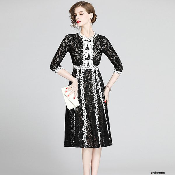 womens designer heavy embroidery lace season slim seven-point sleeve round neck temperament long dress skirtkn54, Black;gray
womens designer heavy embroidery lace season slim seven-point sleeve round neck temperament long dress skirtkn54, Black;gray
