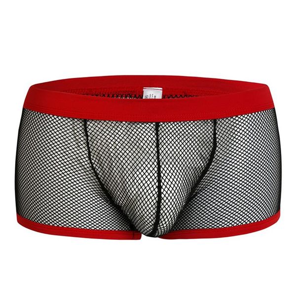 men's red trim see through openwork mesh boxer briefs sheer bulge pouch underwear gay lingerie, Black;white
men's red trim see through openwork mesh boxer briefs sheer bulge pouch underwear gay lingerie, Black;white