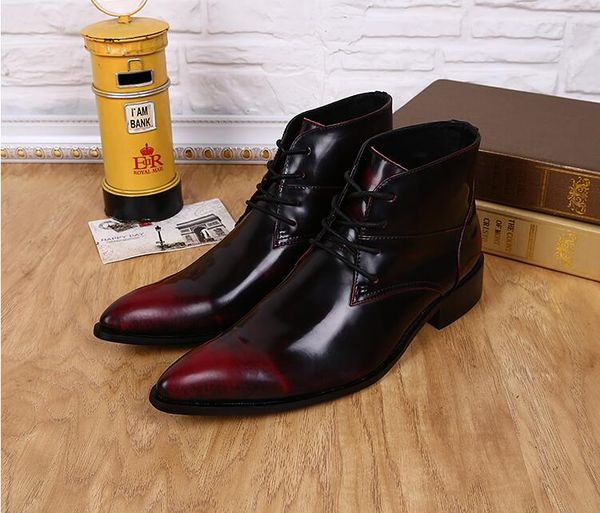 british style wine red pointed toe men dress shoes genuine leather high oxfords ankle boots, Black
british style wine red pointed toe men dress shoes genuine leather high oxfords ankle boots, Black