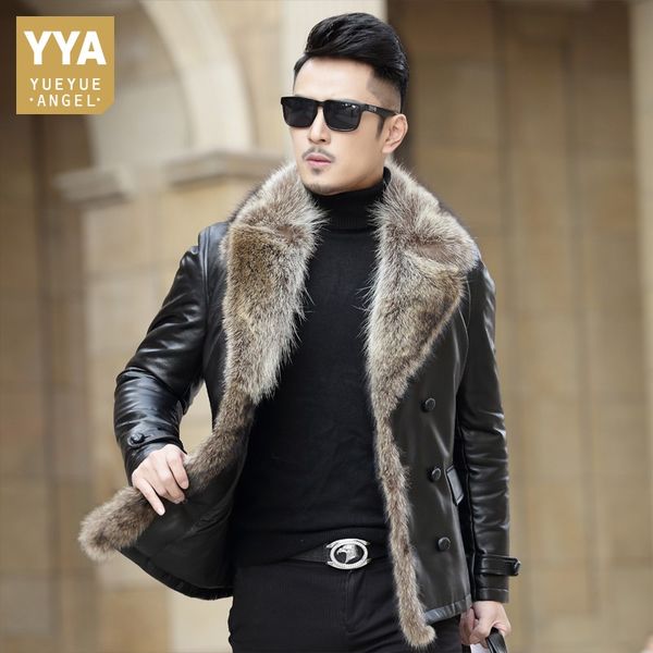 genuine leather jacket men casual turn-down collar office short coats male raccoon dog fur collar winter warm outwear plus size, Black
genuine leather jacket men casual turn-down collar office short coats male raccoon dog fur collar winter warm outwear plus size, Black