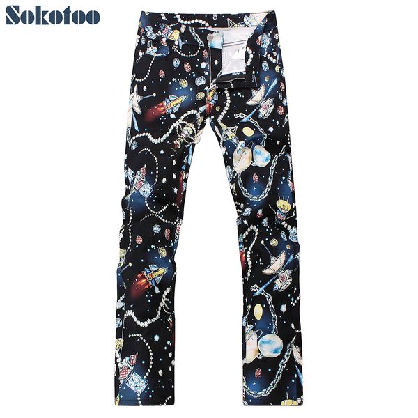 sokotoo men's pattern printed lightweight denim jeans fashion colored drawing black slim fit pants, Blue
sokotoo men's pattern printed lightweight denim jeans fashion colored drawing black slim fit pants, Blue
