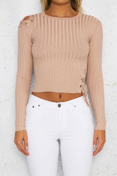 knits slim hole metal strap long sleeve tees vertical strip donna casual short clothes designer womens, White
knits slim hole metal strap long sleeve tees vertical strip donna casual short clothes designer womens, White