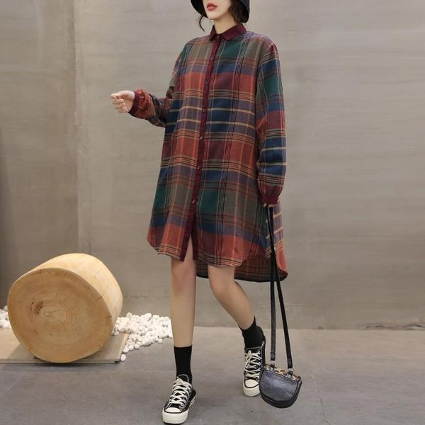 women shirt plaid cotton loose fashion 2020 spring autumn vintage turn collar korean casual women long shirt, White
women shirt plaid cotton loose fashion 2020 spring autumn vintage turn collar korean casual women long shirt, White