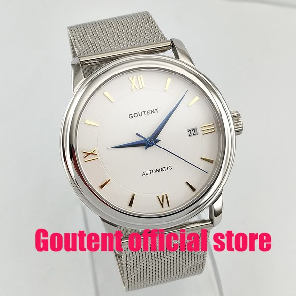 40mm white dial sapphire glass date miyota automatic men's steel watch goutent brand watch, Slivery;brown
40mm white dial sapphire glass date miyota automatic men's steel watch goutent brand watch, Slivery;brown