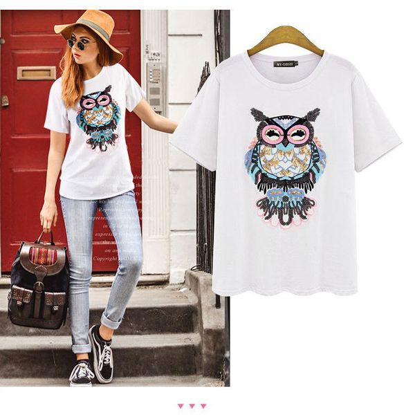 new fashion women girls summer t-shirts luxury designer owl sequins print tshirt short sleeve tees plus size 5xl, White
new fashion women girls summer t-shirts luxury designer owl sequins print tshirt short sleeve tees plus size 5xl, White