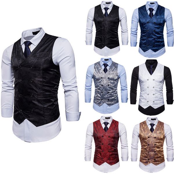 men's formal business wedding sleeveless slim fit v-neck solid single-breasted vest suit buttons waistcoat new arrival 2019, Black;white
men's formal business wedding sleeveless slim fit v-neck solid single-breasted vest suit buttons waistcoat new arrival 2019, Black;white