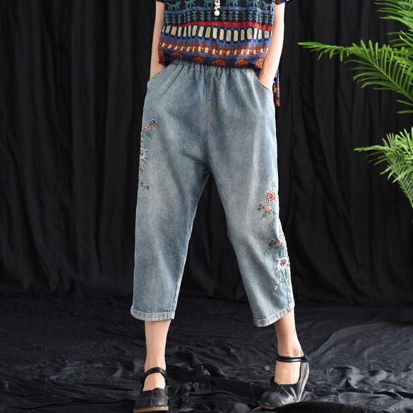 johnature new style retro literary embroidery women pants 2020 summer print floral elastic waist casual slim female pants, Black;white
johnature new style retro literary embroidery women pants 2020 summer print floral elastic waist casual slim female pants, Black;white