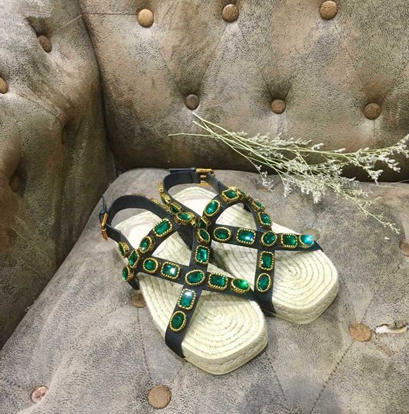 green crystal straw designer fashion sexly temperament women sandals ladies shoes elegant real leather, Black
green crystal straw designer fashion sexly temperament women sandals ladies shoes elegant real leather, Black
