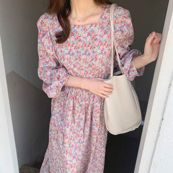 women spring vintage square collar high waist long floral dress long sleeve loose sweet a-line dresses with waistbelt, Black;gray
women spring vintage square collar high waist long floral dress long sleeve loose sweet a-line dresses with waistbelt, Black;gray