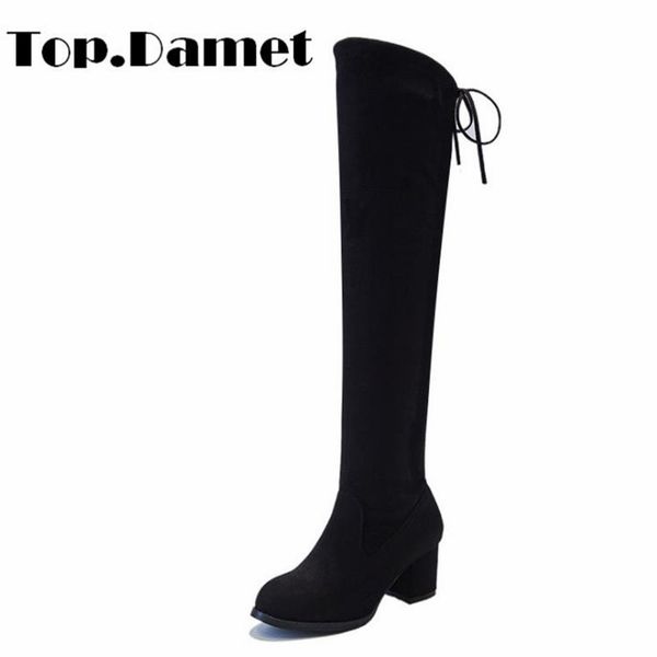damet overknee boots women fashion flock square heel platform long boots stretch fabric thigh high for female, Black
damet overknee boots women fashion flock square heel platform long boots stretch fabric thigh high for female, Black