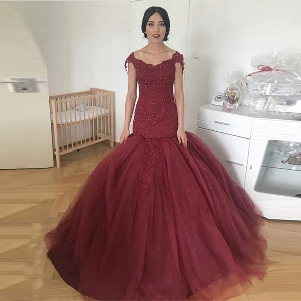 burgundy tulle mermaid evening dress off the shoulder v neck applique beaded sequin prom dresses abito da sera, Black
burgundy tulle mermaid evening dress off the shoulder v neck applique beaded sequin prom dresses abito da sera, Black