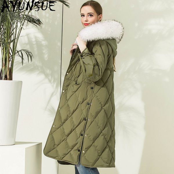 ayunsue 2019 new female down jacket woman hooded winter racoon dog fur collar long loose women's jackets campera mujer kj438, Black
ayunsue 2019 new female down jacket woman hooded winter racoon dog fur collar long loose women's jackets campera mujer kj438, Black